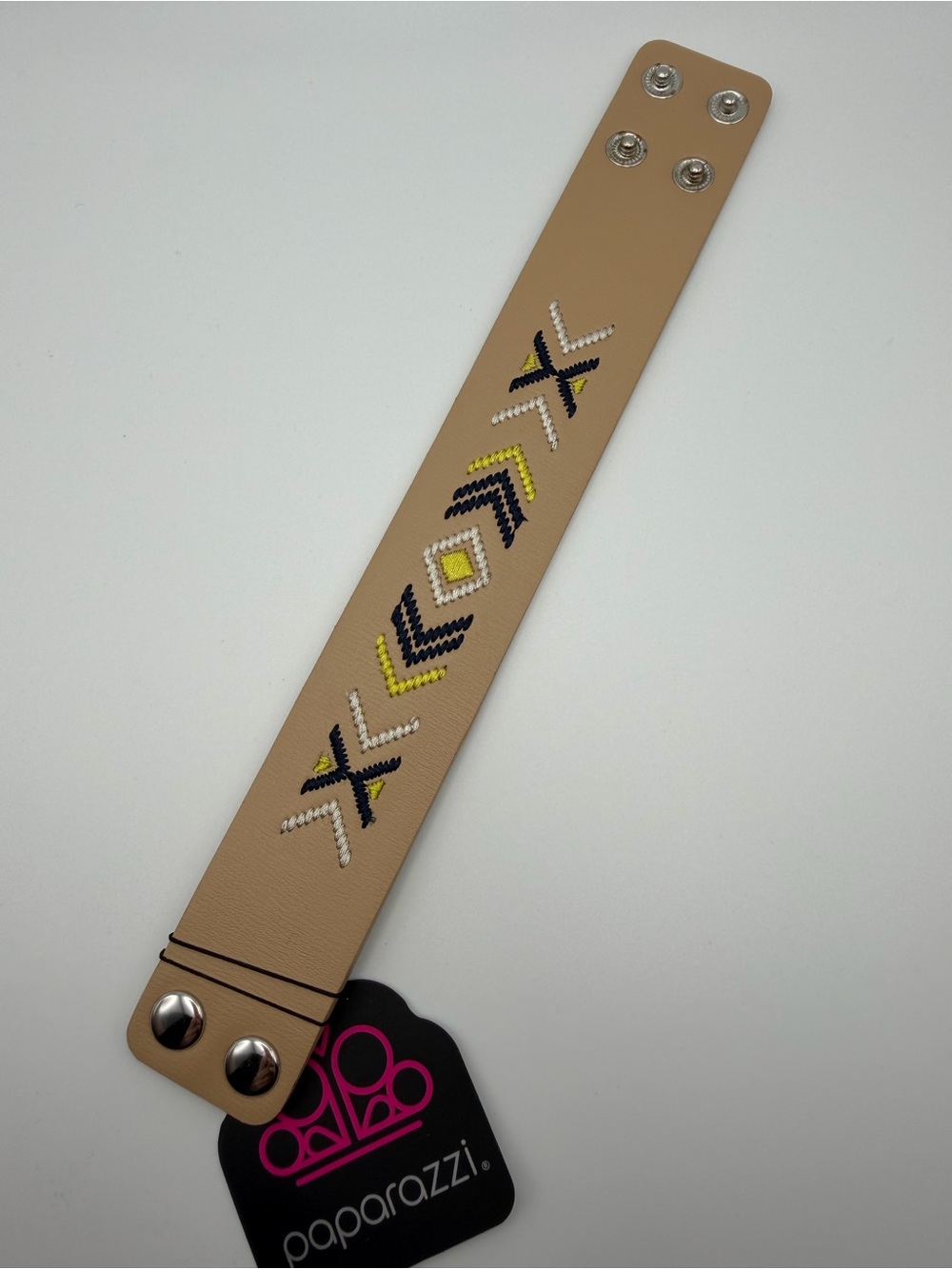 NWT Paparazzi Cliff Glyphs Yellow Urban Bracelet Snap Wrist Cuff Tribal Boho
